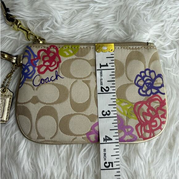 COACH Tan Gold Floral Signature Canvas Wristlet - Picture 9 of 9